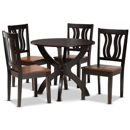 Baxton Studio Karla Modern Two-Tone Dark Brown and Walnut Brown Finished Wood 5-PC Dining Set 177-11380-10902-Zoro